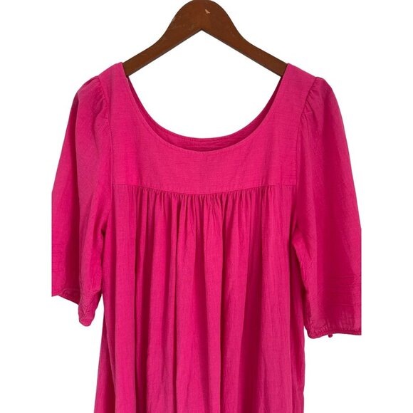 Vtg. Two Potato Tiered Dress Puff 3/4 Sleeves Flowy Boho-Chic Pink Large - Picture 2 of 9